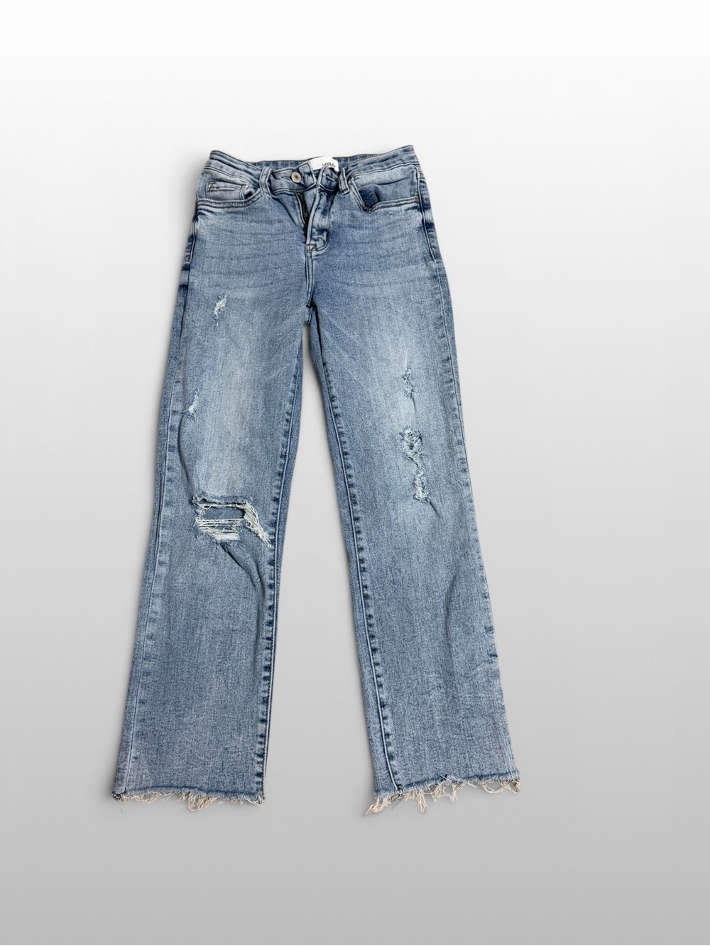 VERVET High Rise Distressed Straight Leg Crop Jeans 25 Raw Hem